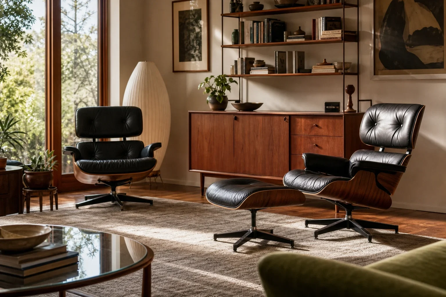 Editorial illustration for Eames Lounge Chair: Reproduction vs Original — A Buying Filter for Your Living Room