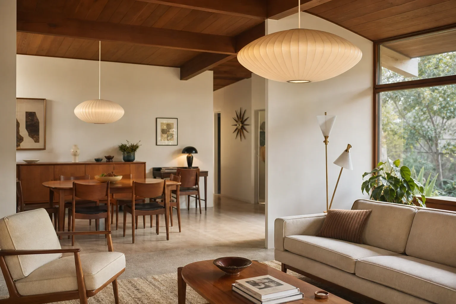 Editorial illustration for Mid-Century Modern Lighting: Vintage vs. Reproduction, Fixture by Fixture